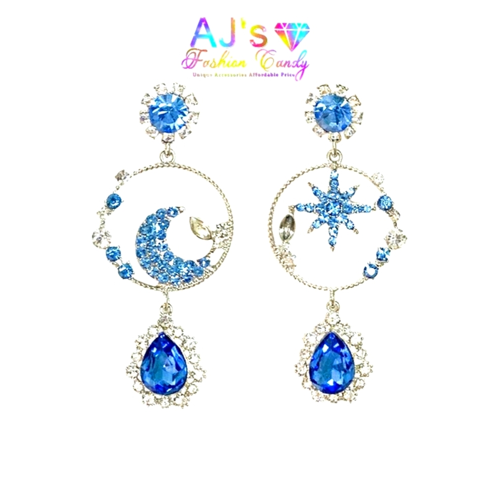 Crystal Paved Moon & Star Dangle Earrings